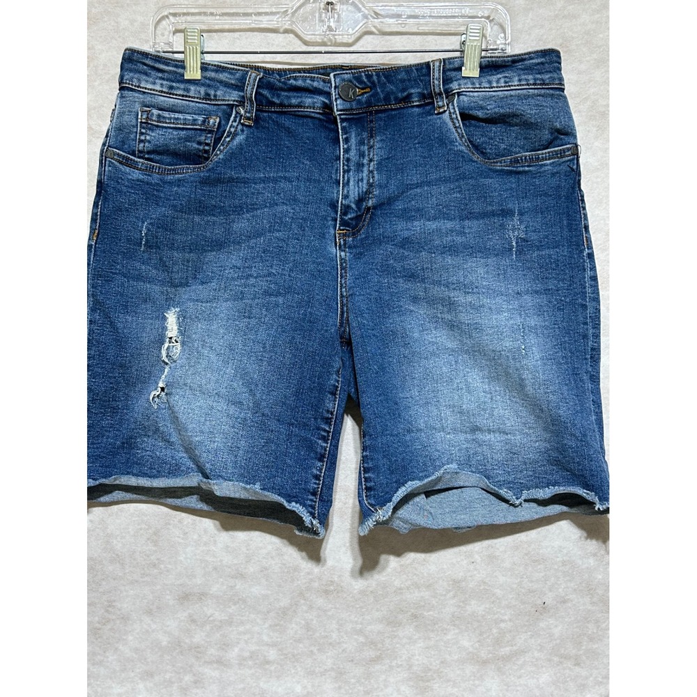 KUT from the Kloth Catherine Boyfriend Shorts Blue Distressed Denim Size 14